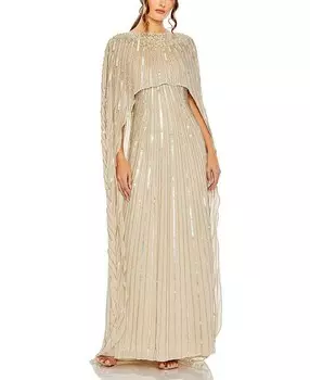 Платье-кейп с отделкой Mac Duggal, коричневый/бежевый