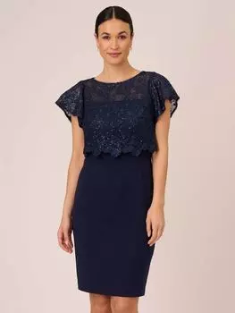 Платье-кейп с пайетками Adrianna Papell, темно-синий