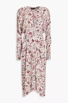 Платье Kelky из шелкового крепдешина со сборками и цветочным принтом ISABEL MARANT, экру