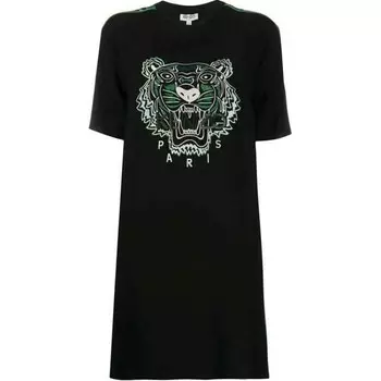 Платье Kenzo с короткими рукавами и принтом головы тигра, черный
