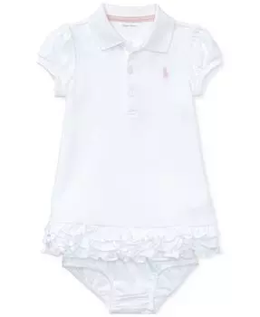 Платье-кекс с рюшами и отделкой для маленьких девочек Polo Ralph Lauren, белый
