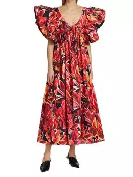 Платье Kika Vargas макси с развевающимися рукавами и бабочками, красный