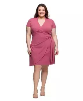 Платье-кимоно с воротником-стойкой до колен больших размеров 24seven Comfort Apparel, розовый