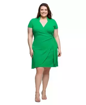 Платье-кимоно с воротником-стойкой до колен больших размеров 24seven Comfort Apparel, зеленый