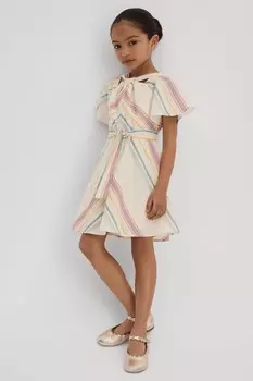 Платье Kitty из льна и хлопка с узлом Reiss, белый