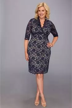Платье Kiyonna Scalloped Boudoir Lace Dress, цвет Navy Lace Nude Lining