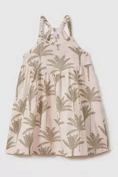 Платье Klemee из хлопка и льна с тропическим узором Reiss, бежевый