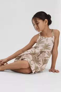 Платье Klemee из хлопка и льна с тропическим узором Reiss, бежевый