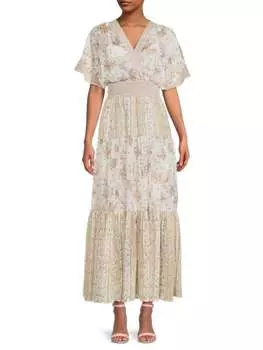 Платье Koko + Mason макси с цветочным принтом из люрекса, бежевый