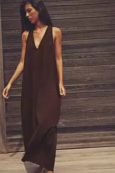 Платье-кокон из тяжелого хлопка ZARA, коричневый