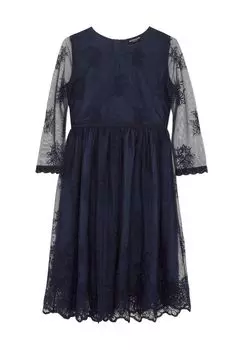 Платье коктейльное, кружевное, до колена, детское Manguun, темно-синий