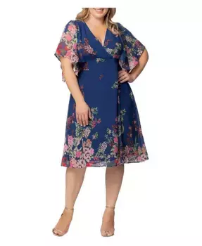 Платье коктейльное Plus Size Breezy Border Print Kiyonna, синий