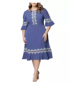 Платье коктейльное Plus Size Villa с кружевной отделкой Kiyonna, синий