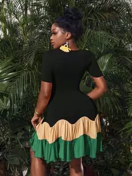 Платье-коллаж Shein Slayr с цветными блоками и рюшами по подолу, зеленый