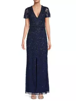Платье-колонна Aidan Mattox с бисером, navy