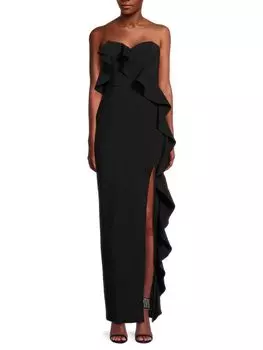 Платье-колонна без бретелек с воланами Aidan Mattox, черный
