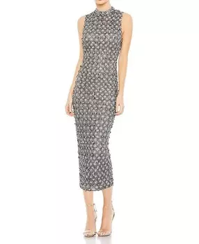 Платье-колонна без рукавов с высоким воротником и декором Mac Duggal, серый