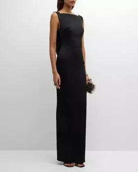 Платье-колонна из атласного крепа с открытой спиной и драпировкой Alex Perry, цвет Black
