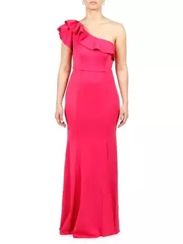 Платье-колонна Rene Ruiz Collection с оборками на плечах, розовый