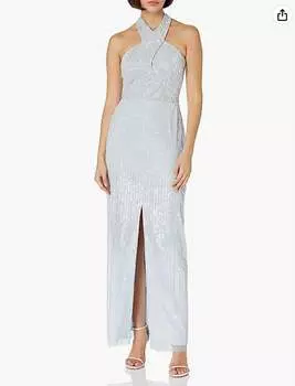 Платье-колонна с бретелью через шею, украшенное бисером, в цвете Glacier Adrianna Papell