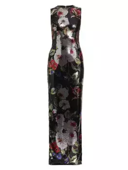 Платье-колонна с пайетками и цветочным принтом Dolce&Gabbana, цвет roseto nero