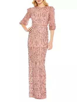 Платье-колонна с рукавами до локтя и пайетками Mac Duggal, цвет rosewood