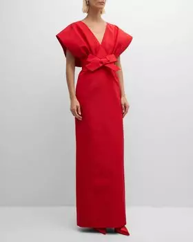Платье-колонна с веерным лифом и бантом на талии Carolina Herrera, цвет Lacquer Red