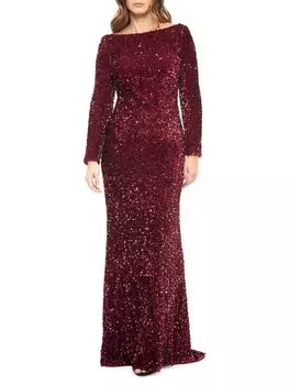 Платье-колонна с вырезом «лодочка» и пайетками Rene Ruiz Collection, цвет Burgundy