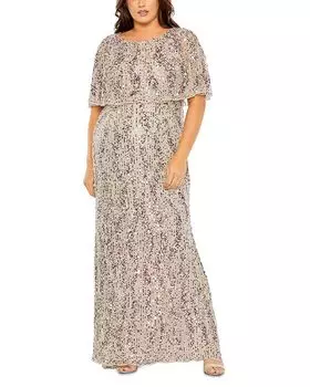 Платье-колонна с высоким воротом и накидкой Mac Duggal, коричневый/бежевый