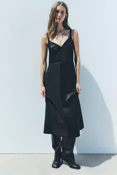 Платье-комбинация атласного типа - коллекция zw ZARA, черный