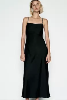 Платье-комбинация атласного типа ZARA, черный