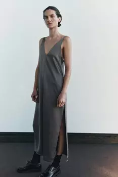 Платье-комбинация атласного типа ZARA, средне-серый