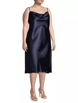 Платье-комбинация Bebe плюс атласное, темно-синий