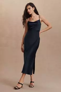 Платье-комбинация BHLDN Cali миди с воротником-хомутом, темно-синий