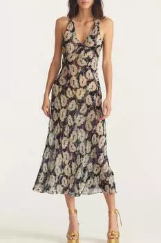 Платье-комбинация Iliana в оттенках глубокого моря LoveShackFancy, цвет deep sea shadows