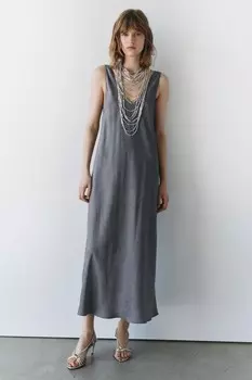 Платье-комбинация из 100% шелка ZARA, серый