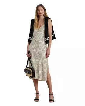 Платье-комбинация из атласного шармуза в горошек Ralph Lauren, слоновая кость/кремовый