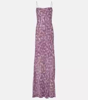 Платье-комбинация из принтованного шелкового шифона Dries Van Noten, цвет lilac