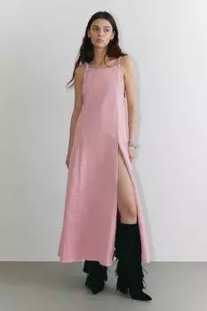 Платье-Комбинация макси из твила без рукавов Monki, розовый