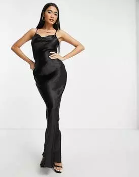 Платье-комбинация макси на бретелях ASOS DESIGN из блестящего атласа со шнуровкой сзади ASOS DESIGN