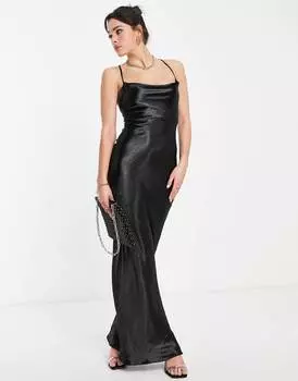 Платье-комбинация макси на бретелях ASOS DESIGN из блестящего атласа со шнуровкой сзади ASOS DESIGN