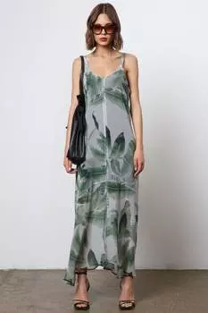 Платье-Комбинация макси с регулируемыми бретелями с ботаническим принтом Religion, зеленый