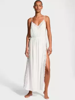 Платье-комбинация макси с высоким разрезом и кружевной отделкой из модала Victoria'S Secret, белый