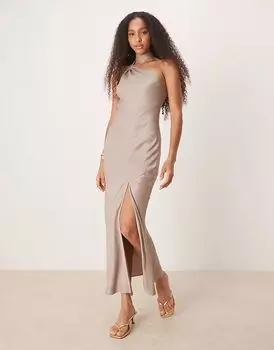 Платье-комбинация макси с завязкой на шее ASOS DESIGN цвета гриба