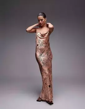 Платье-комбинация макси Topshop с капюшоном и черным цветочным узором