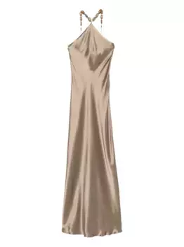 Платье-комбинация макси, украшенное бисером STAUD, нейтральный