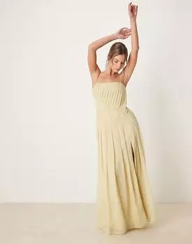 Платье-комбинация миди ASOS DESIGN плиссированное, бледно-желтого цвета