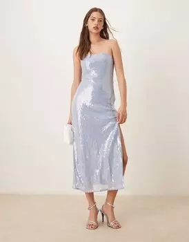 Платье-комбинация миди без бретелек с пайетками от Abercrombie & Fitch синего цвета