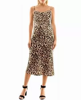 Платье-комбинация миди Gabriella Satin в леопардовом цвете Nicole Miller