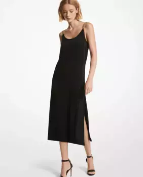 Платье-комбинация миди с блестящими бретелями Michael Michael Kors, черный